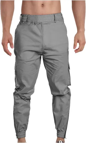 Casual Sport Pants Mens Hiking Tactical Pants Belted Foot Cargo Pants Solid Color Cotton Pants Zip Off Cargo Pants