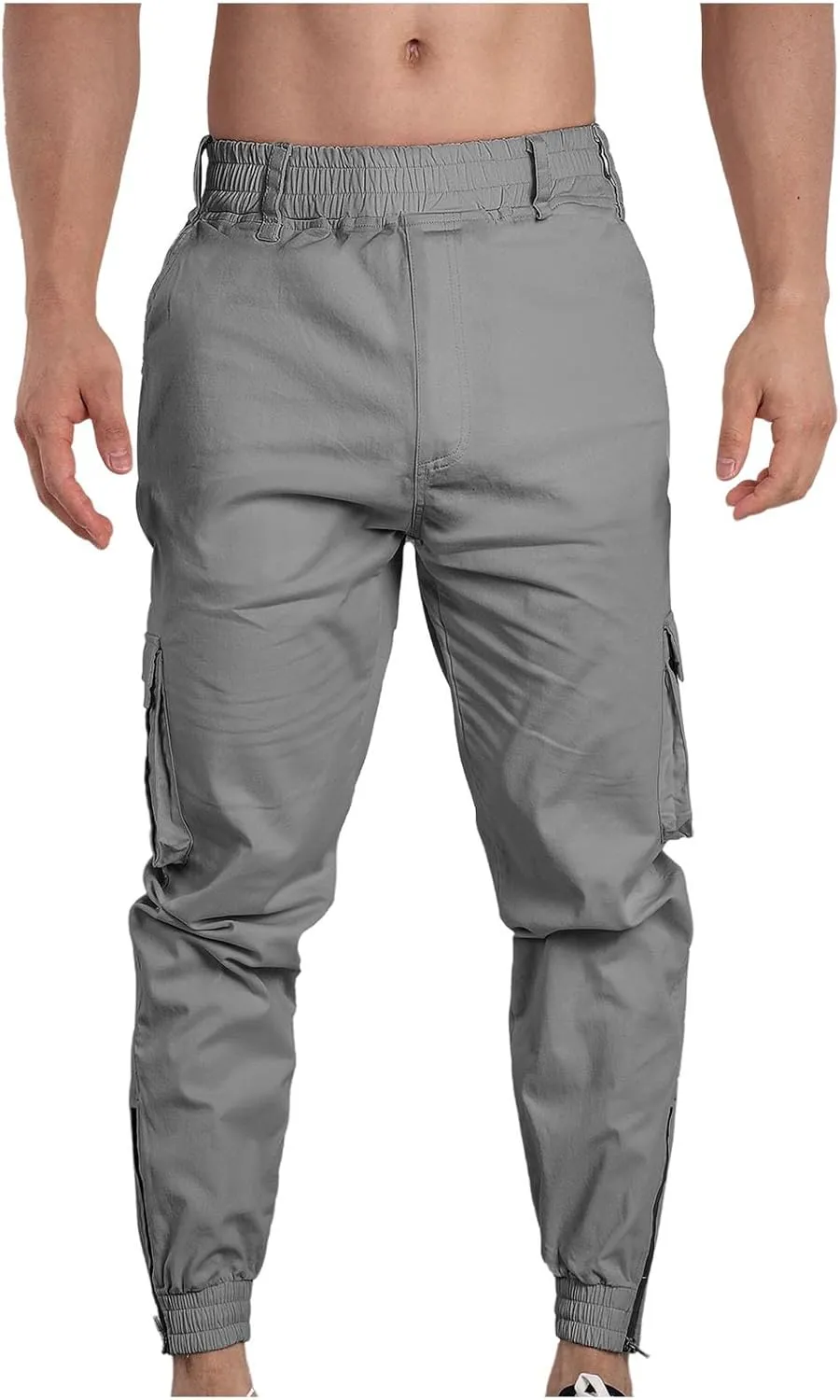 Casual Sport Pants Mens Hiking Tactical Pants Belted Foot Cargo Pants Solid Color Cotton Pants Zip Off Cargo Pants