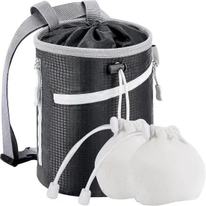 Chalk Bag for Rock Climbing and Bouldering - Bucket with 2 (65g) Chalk Balls, 2 Waterproof Zipper for Gymnastics, Cross Fit, and Lifting (Large)