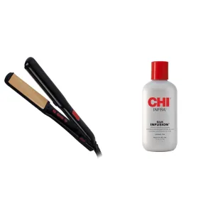 CHI G2 Professional Hair Straightener Titanium Infused Ceramic Plates Flat Iron | 1 1/4" Color Coded Temperature Ranges up 425°F for all hair types includes Thermal Mat & INFRA Silk Infusion, 6 Fl Oz