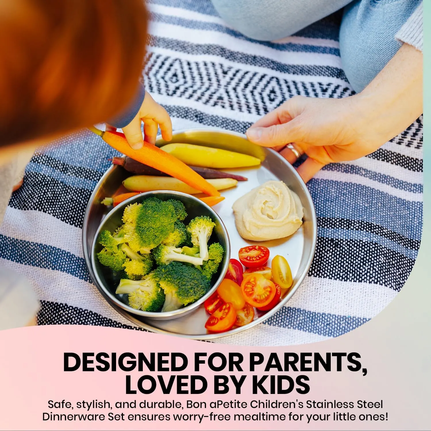 Children's 304 Stainless Steel Dinnerware Set | 1 Stainless Plate (21 cm) and 1 Bowl (10 oz) | Matte Finish | 100% BPA Free | Non-Toxic | Dishwasher Safe