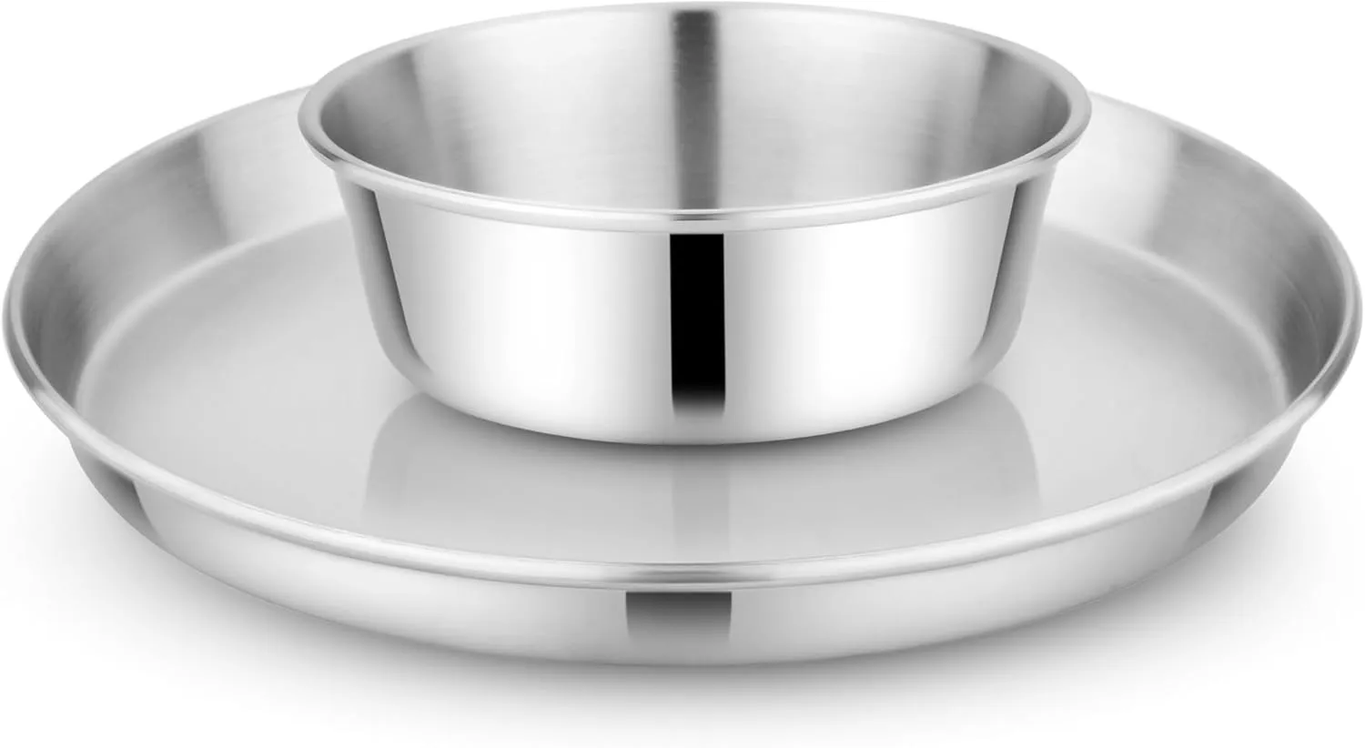 Children's 304 Stainless Steel Dinnerware Set | 1 Stainless Plate (21 cm) and 1 Bowl (10 oz) | Matte Finish | 100% BPA Free | Non-Toxic | Dishwasher Safe