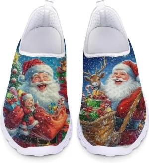 Christmas Slip On Loafer Shoes for Woman Size 5.5-11.5 Mesh Outdoor Walking Shoes Comfortable Road Running Shoes