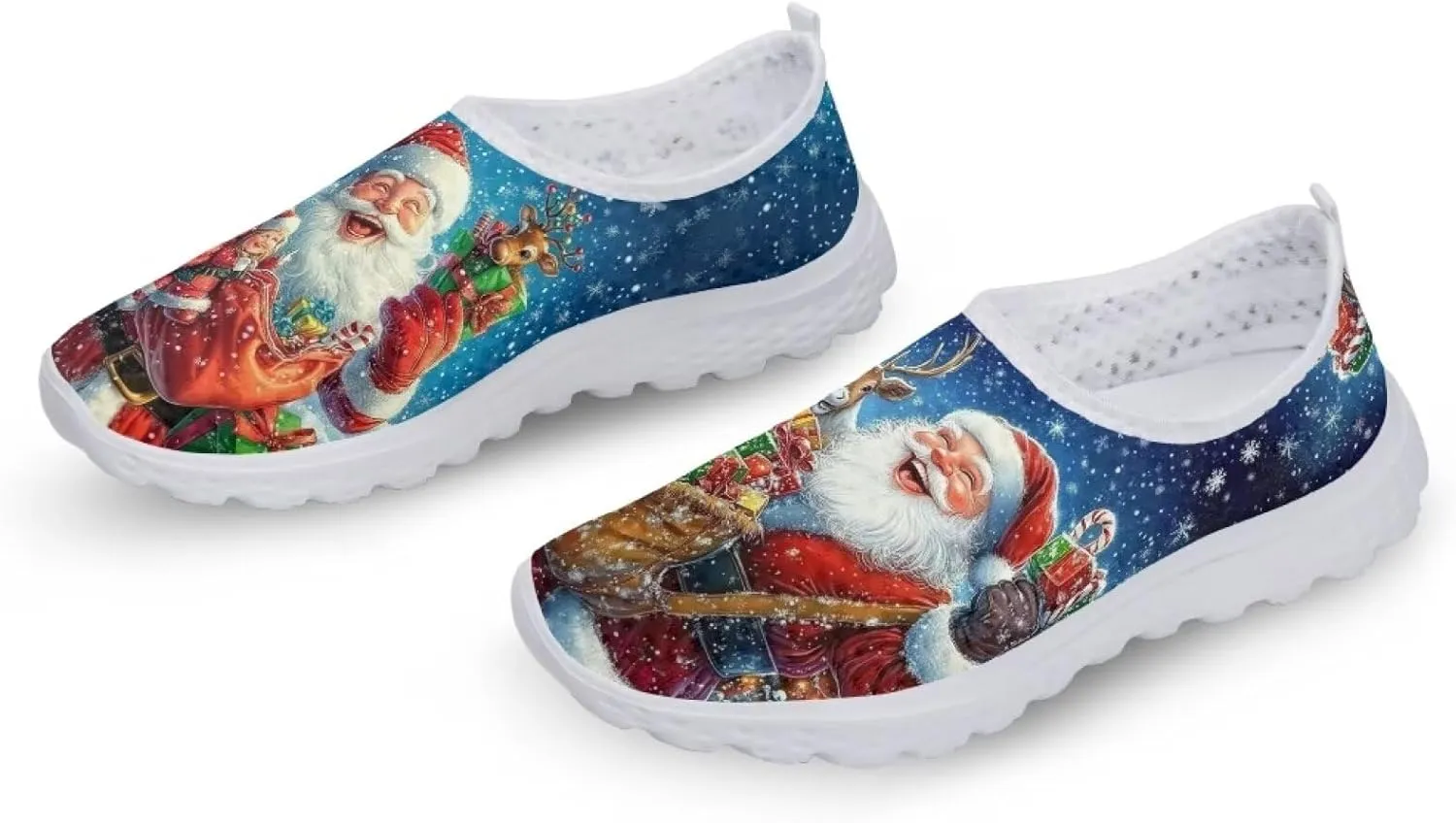 Christmas Slip On Loafer Shoes for Woman Size 5.5-11.5 Mesh Outdoor Walking Shoes Comfortable Road Running Shoes