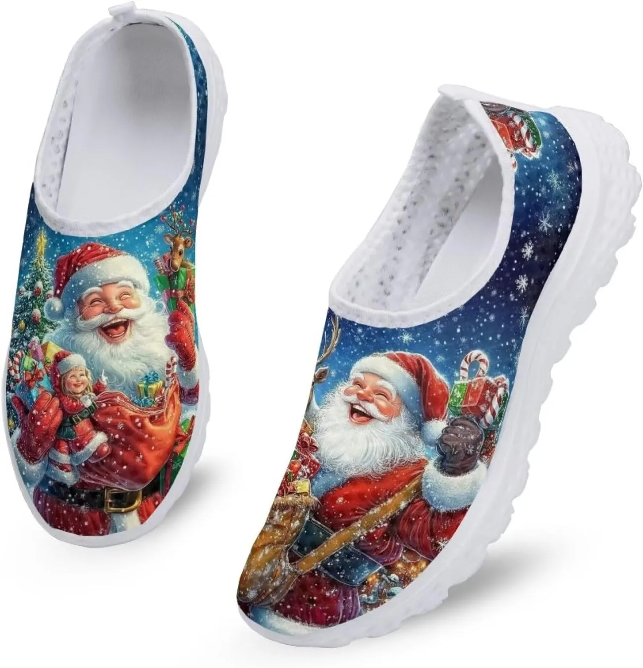Christmas Slip On Loafer Shoes for Woman Size 5.5-11.5 Mesh Outdoor Walking Shoes Comfortable Road Running Shoes