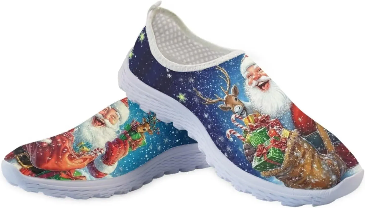 Christmas Slip On Loafer Shoes for Woman Size 5.5-11.5 Mesh Outdoor Walking Shoes Comfortable Road Running Shoes