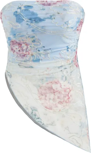 CIDER Tube Top Women Floral Mesh Sleeveless Lined High Stretch Asymmetrical Hem Party Club Going Out Tops