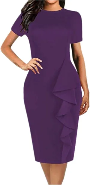 CISMARK Women's Vintage Short Sleeve Polka Dot Falbala Fold Slim Fit Pencil Dress