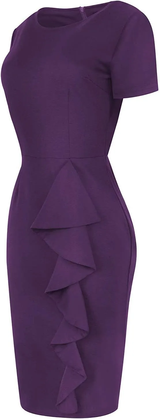 CISMARK Women's Vintage Short Sleeve Polka Dot Falbala Fold Slim Fit Pencil Dress