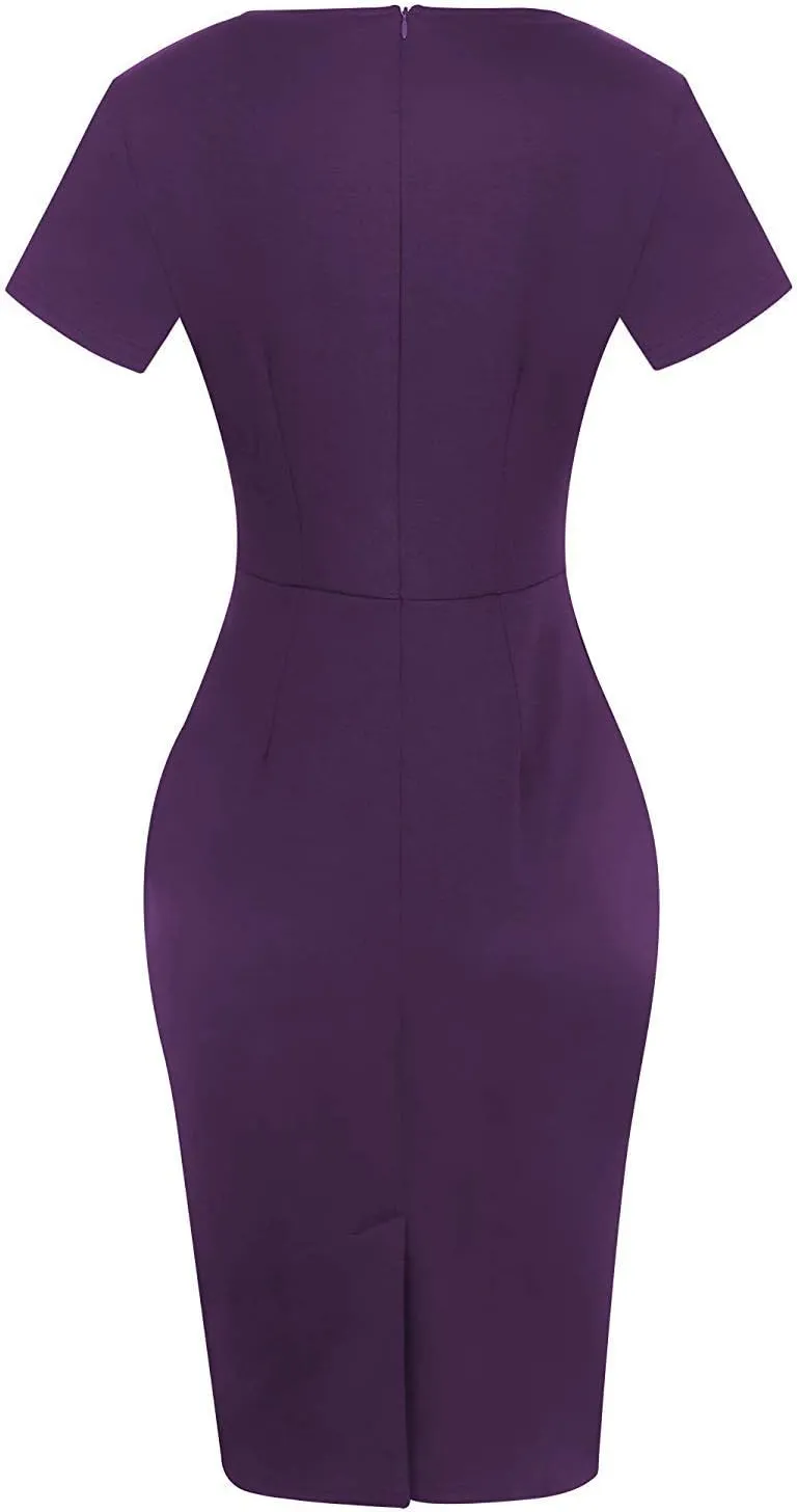 CISMARK Women's Vintage Short Sleeve Polka Dot Falbala Fold Slim Fit Pencil Dress