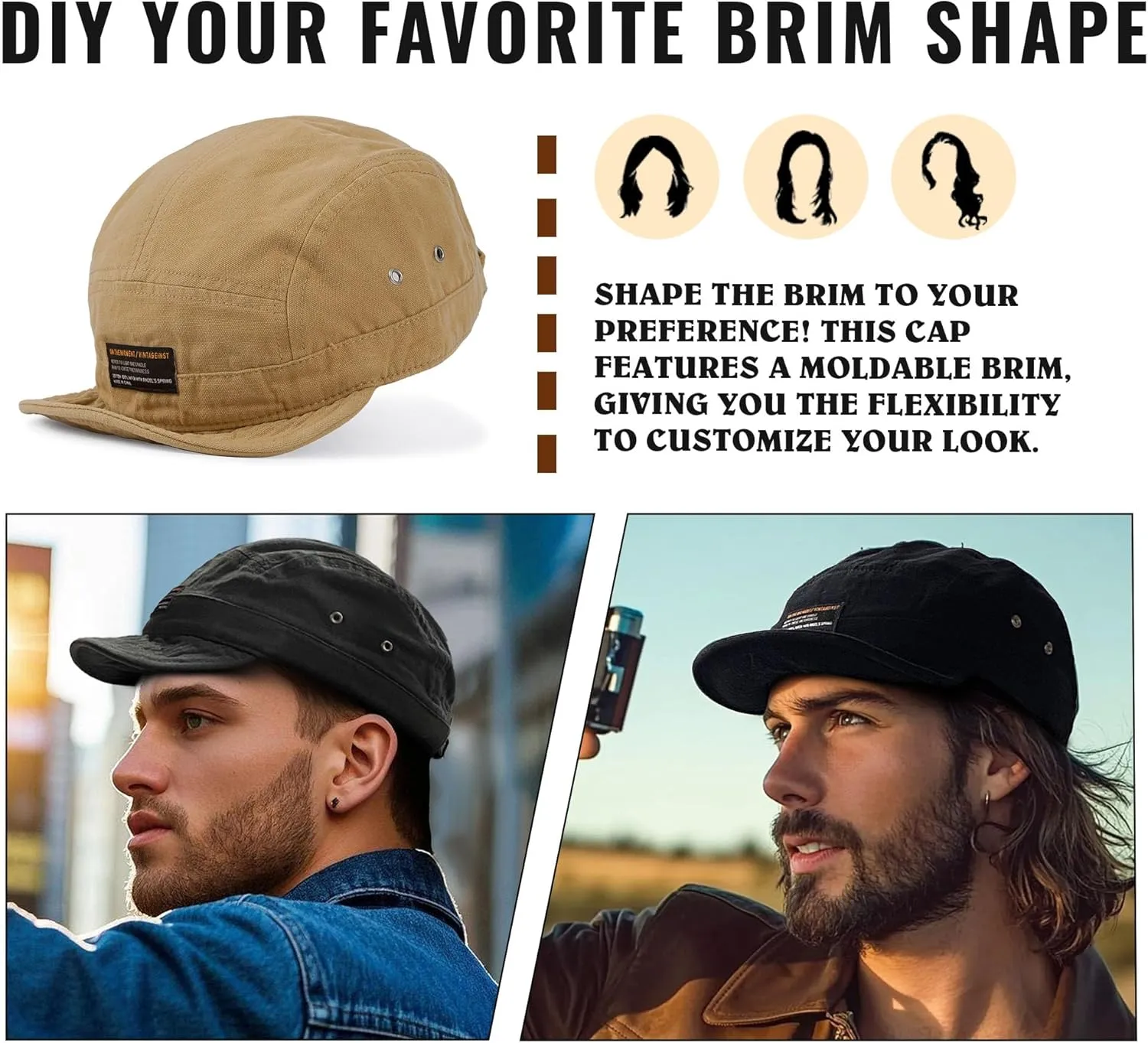 CLAPE Short Brim Baseball Cap 5 Panel Hat Soft Short Bill Trucker Cap Flat Snapback Hats Casual Outdoor Fitted Cap Dad Hats