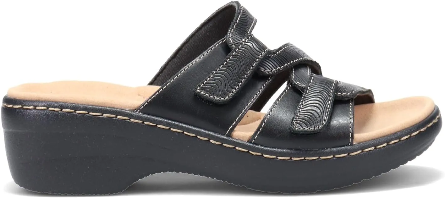 Clarks Women's Merliah Karli Sandal, Black Leather, 10, 26158226