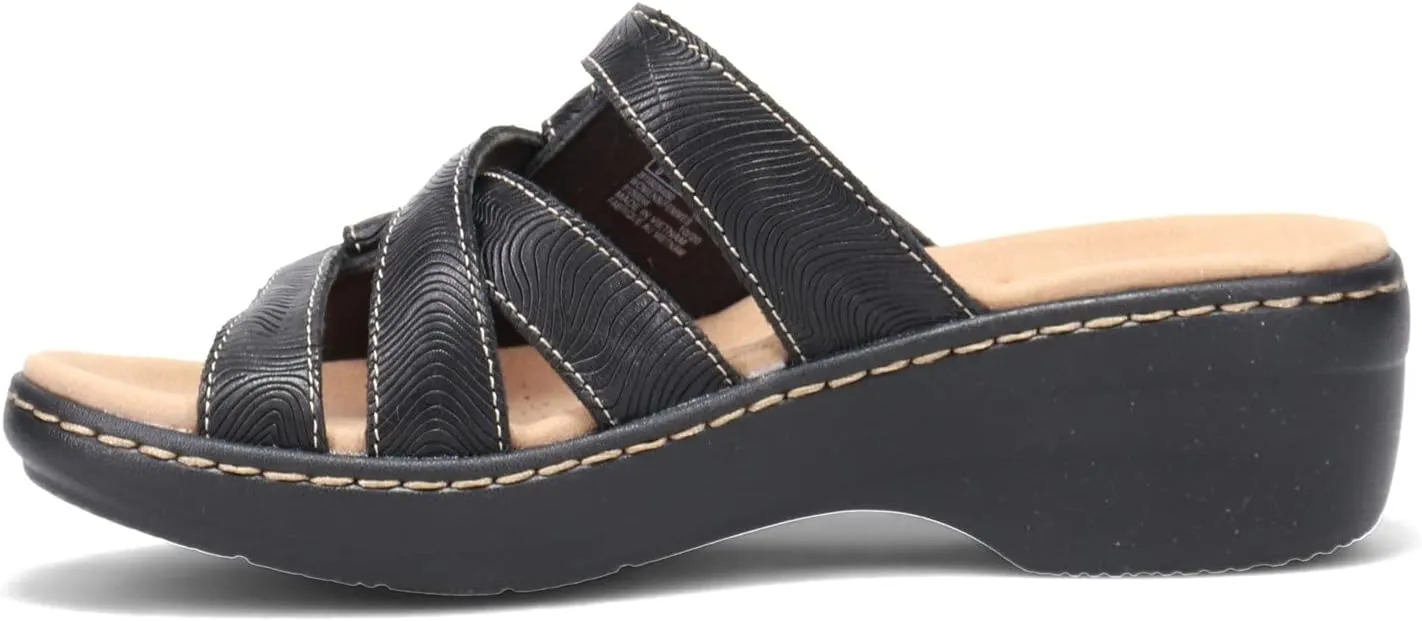 Clarks Women's Merliah Karli Sandal, Black Leather, 10, 26158226
