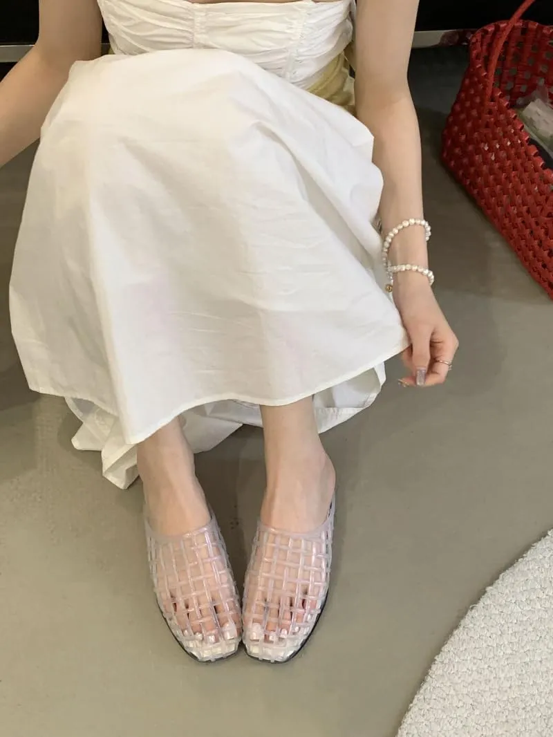 Clear Jelly Shoes for Women Slip on Clear Hollow Closed Toe Flat Sandals Beach Jellies Slippers Summer Slide Shoesv