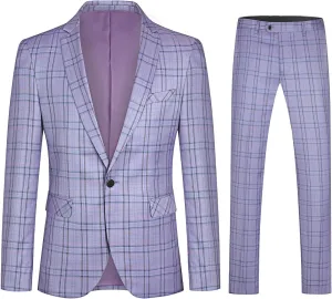 Cloudstyle Mens 2 PCS Plaid Suits Slim Formal Suit Checkered Blazer Jacket Pants