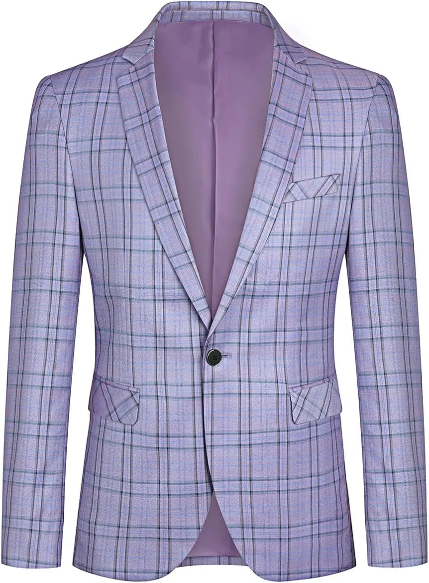Cloudstyle Mens 2 PCS Plaid Suits Slim Formal Suit Checkered Blazer Jacket Pants