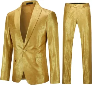 Cloudstyle Mens 2 Piece Paisley Dress Suit One Button Party Wedding Blazer Pants Sets