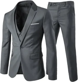 Cloudstyle Mens 3-Piece Suit Notched Lapel One Button Slim Fit Formal Jacket Vest Pants Set