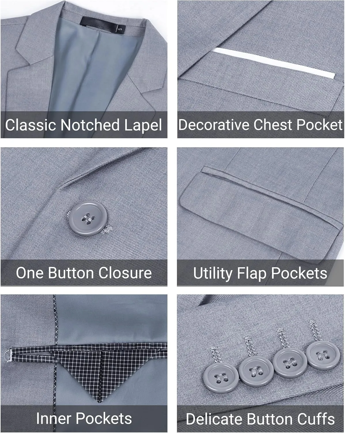 Cloudstyle Mens 3-Piece Suit Notched Lapel One Button Slim Fit Formal Jacket Vest Pants Set