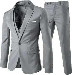 Cloudstyle Mens 3-Piece Suit Notched Lapel One Button Slim Fit Formal Jacket Vest Pants Set