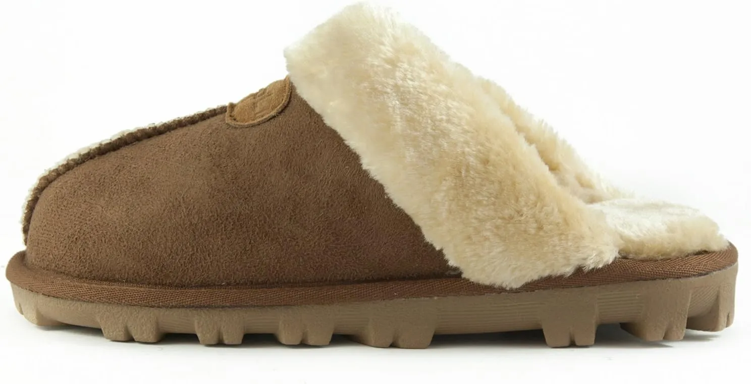 CLPP'LI Womens Slip on Faux Fur Warm Winter Mules Fluffy Suede Comfy Slippers