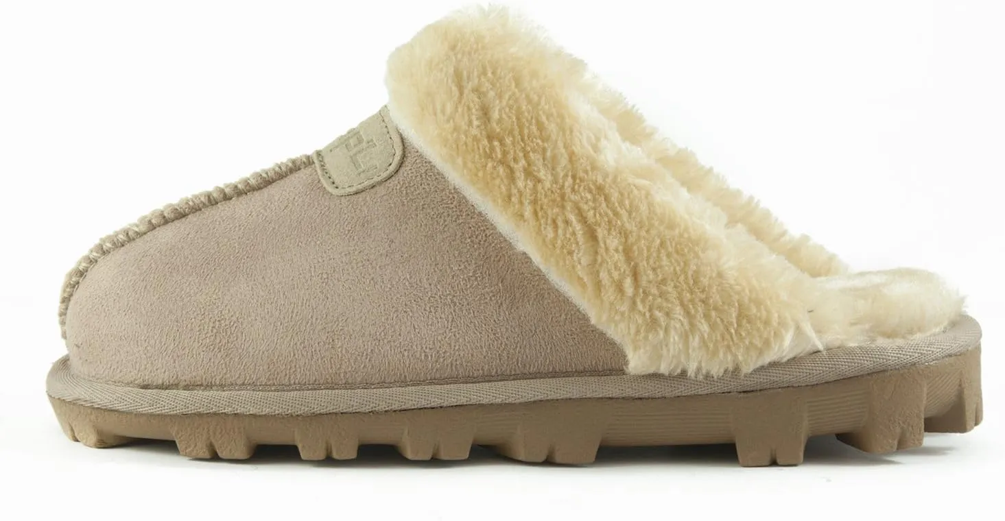 CLPP'LI Womens Slip on Faux Fur Warm Winter Mules Fluffy Suede Comfy Slippers