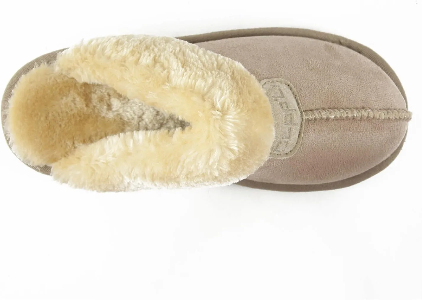 CLPP'LI Womens Slip on Faux Fur Warm Winter Mules Fluffy Suede Comfy Slippers
