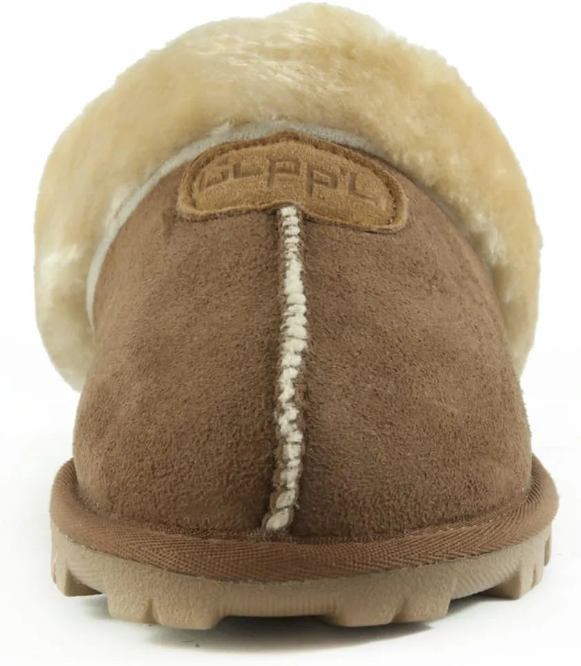 CLPP'LI Womens Slip on Faux Fur Warm Winter Mules Fluffy Suede Comfy Slippers