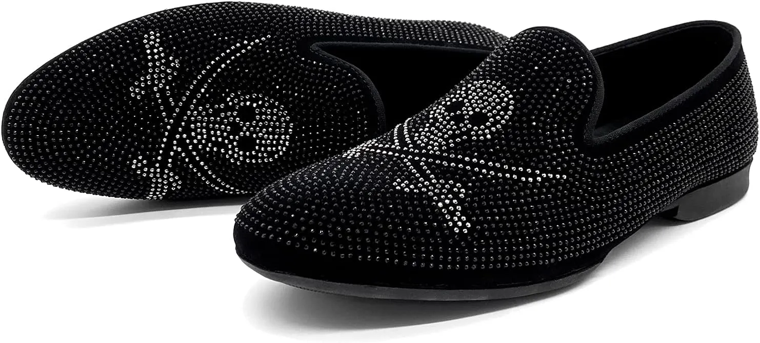 CMM Men's Pointed Toe Rivet Dress Shoes Glitter Modern Metallic Slip On Loafers Plus Size