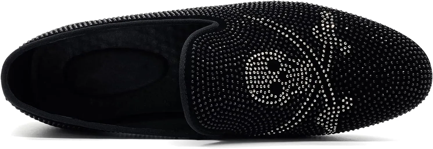 CMM Men's Pointed Toe Rivet Dress Shoes Glitter Modern Metallic Slip On Loafers Plus Size