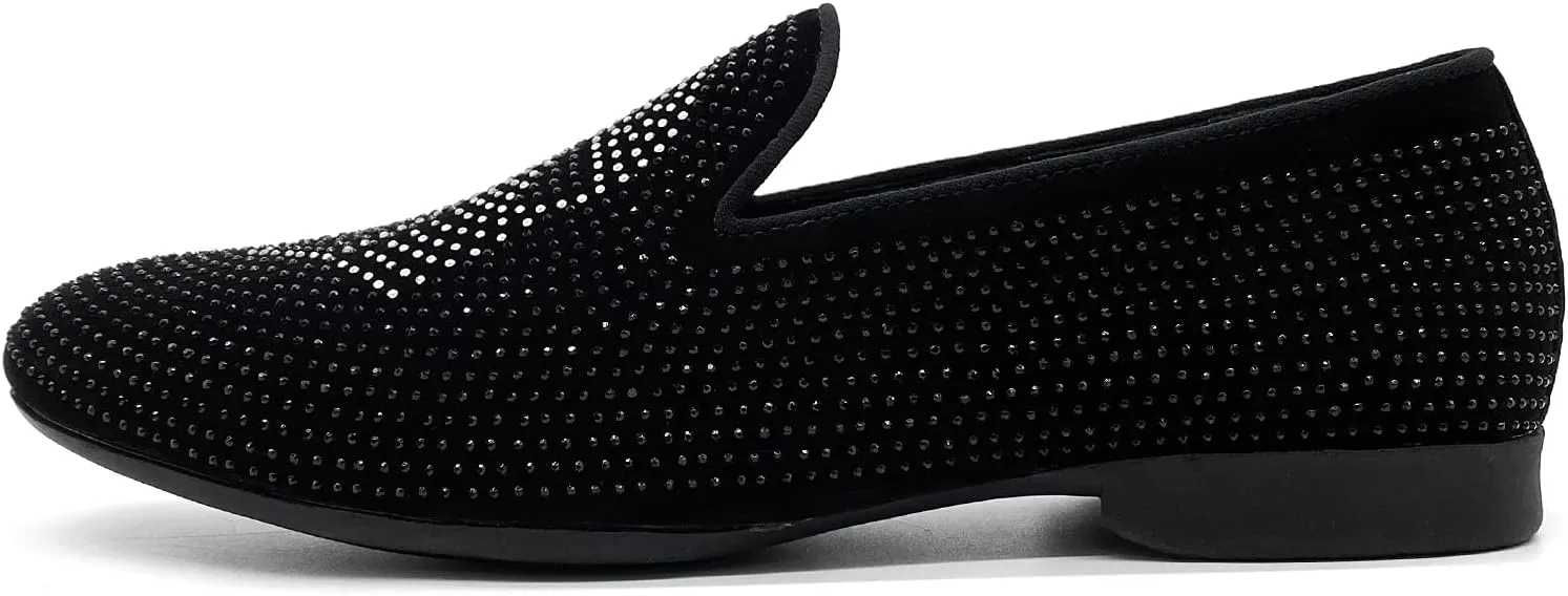 CMM Men's Pointed Toe Rivet Dress Shoes Glitter Modern Metallic Slip On Loafers Plus Size