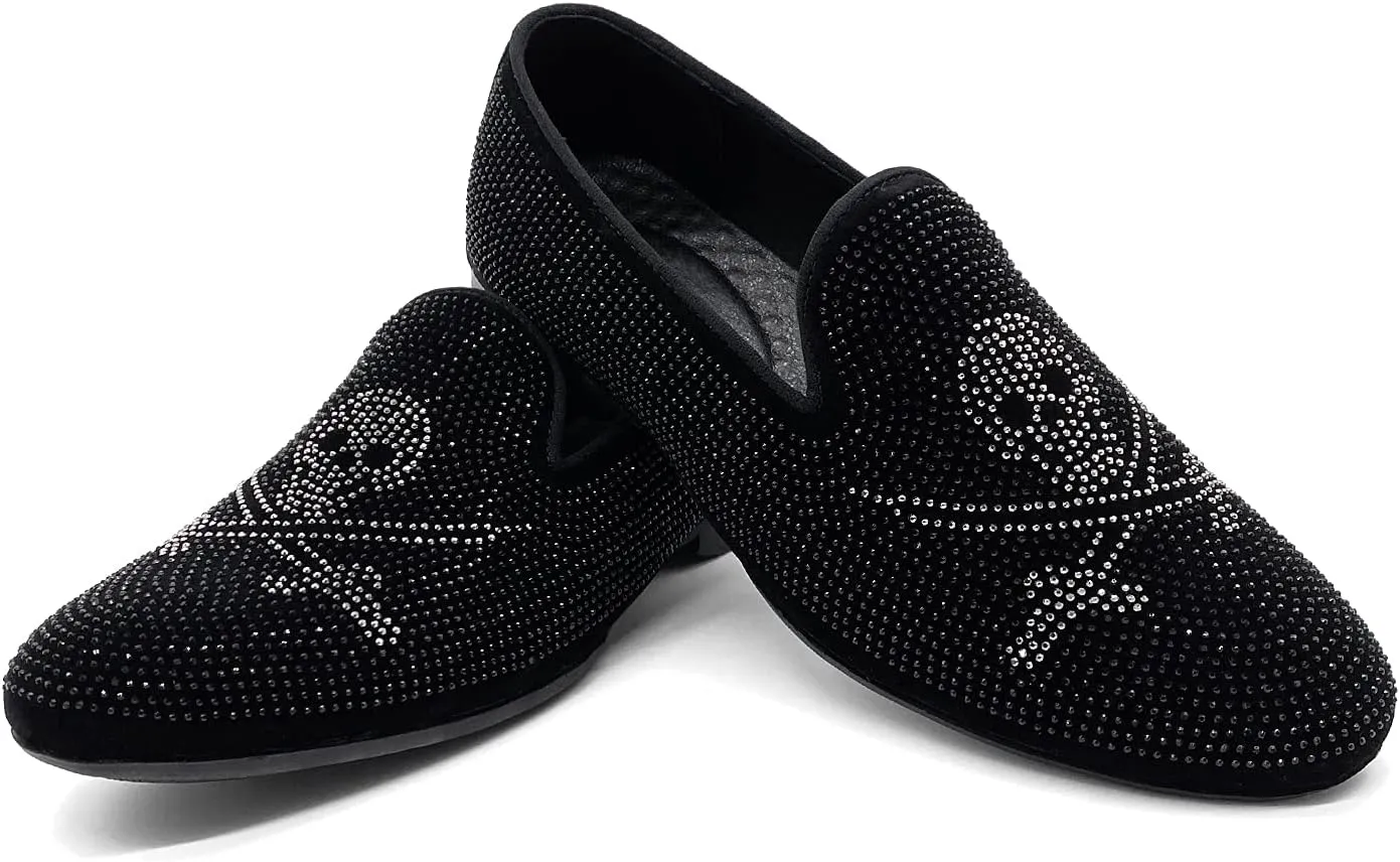 CMM Men's Pointed Toe Rivet Dress Shoes Glitter Modern Metallic Slip On Loafers Plus Size