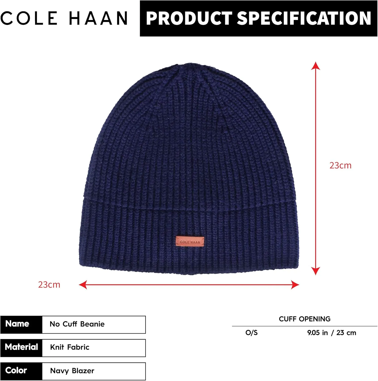 Cole Haan Knit Beanie for Men, One Size, No Cuff Design with Premium Comfort and Durable Quality for Everyday Style