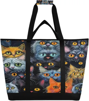 Colorful Cats Reusable Insulated Lunchbox Cooler Bag, Leakproof Kitchen Grocery Bag Collapsible Portable Cooler Tote Bag for Picnic, Camping, Office, Travel