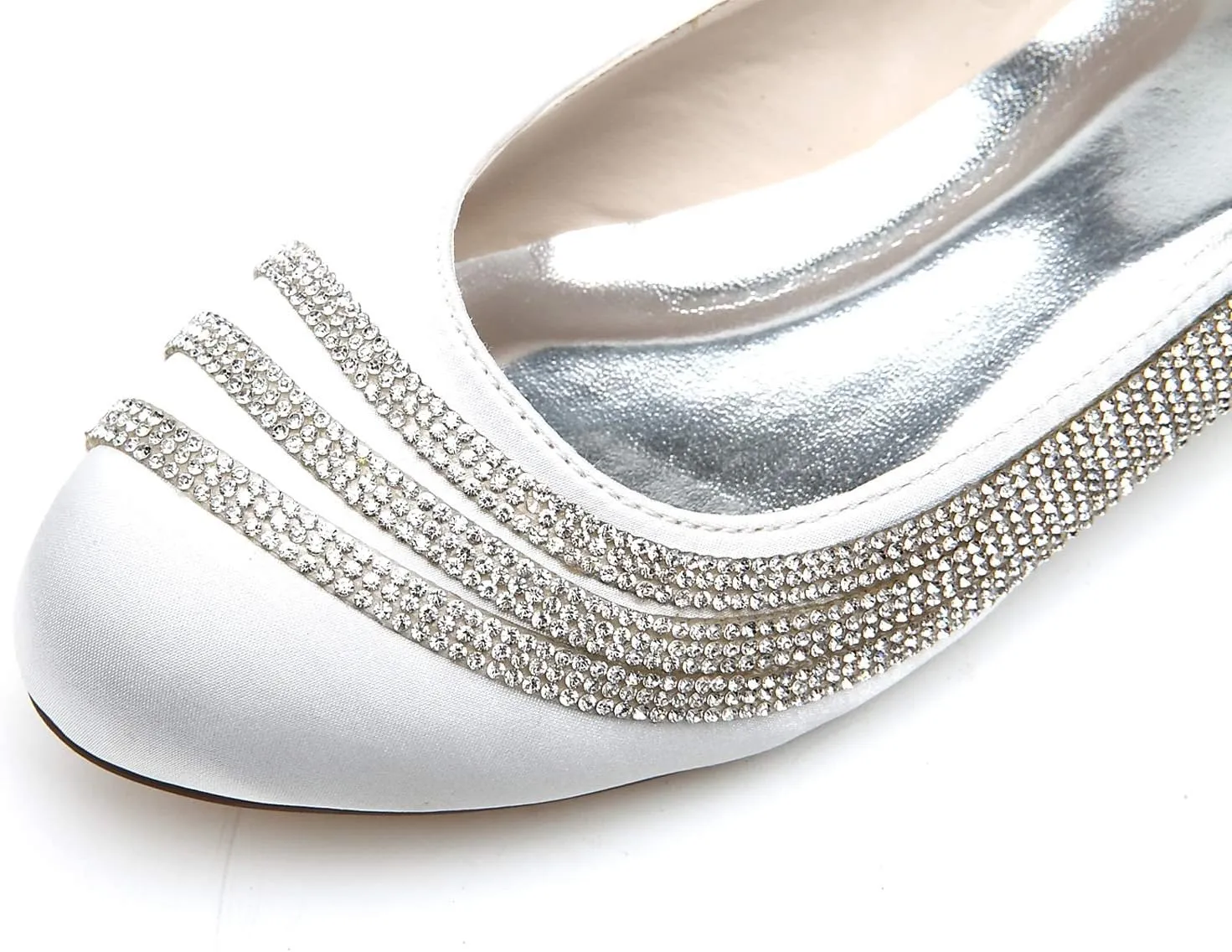 COMFASH Women's Wedding Shoes Flats Satin Round Toe Rhinestone Slip on Bridal Bridesmaid Ballet Pumps