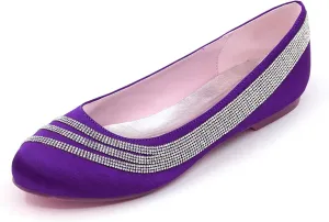 COMFASH Women's Wedding Shoes Flats Satin Round Toe Rhinestone Slip on Bridal Bridesmaid Ballet Pumps
