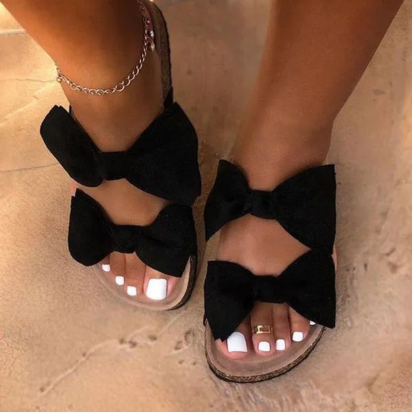 Comfy Double Bowknot Slip On Sandals
