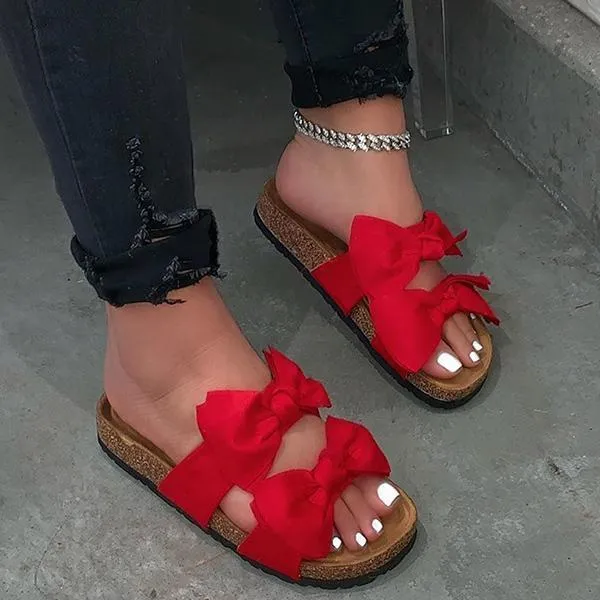 Comfy Double Bowknot Slip On Sandals