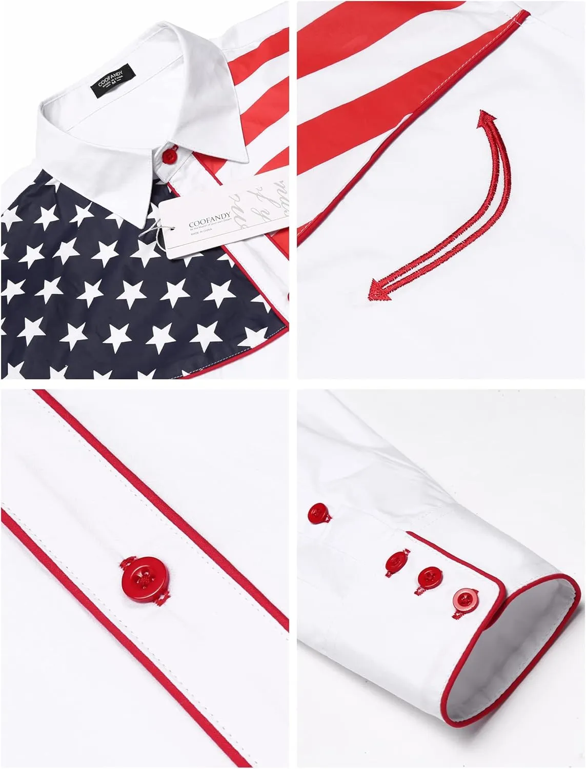 COOFANDY Men's Casual American Flag Button Down Shirts Slim Fit Long Sleeve Shirt