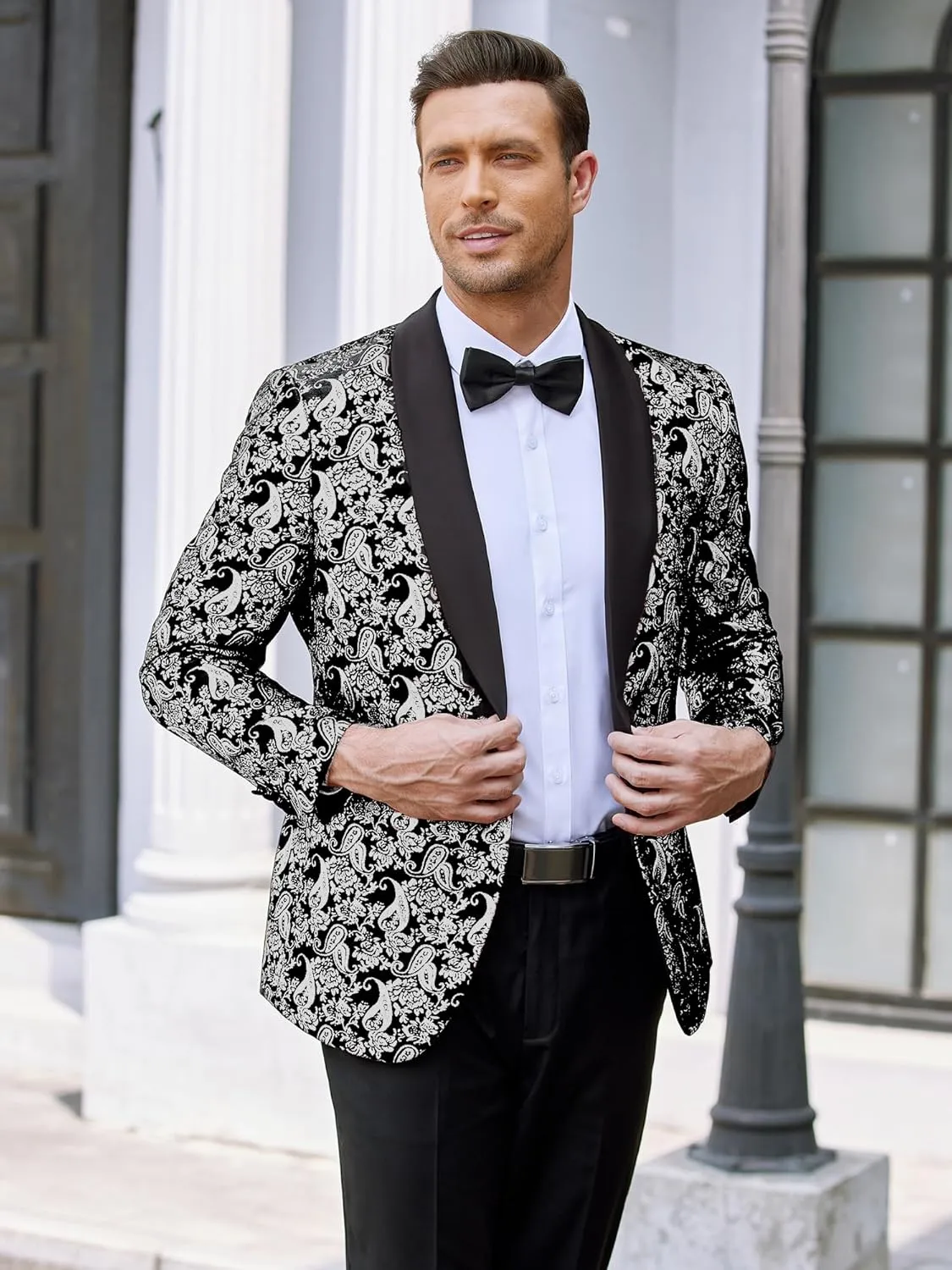 COOFANDY Men's Floral Tuxedo Jacket Jacquard Suit Jacket Slim Fit Blazer for Wedding, Prom, Dinner