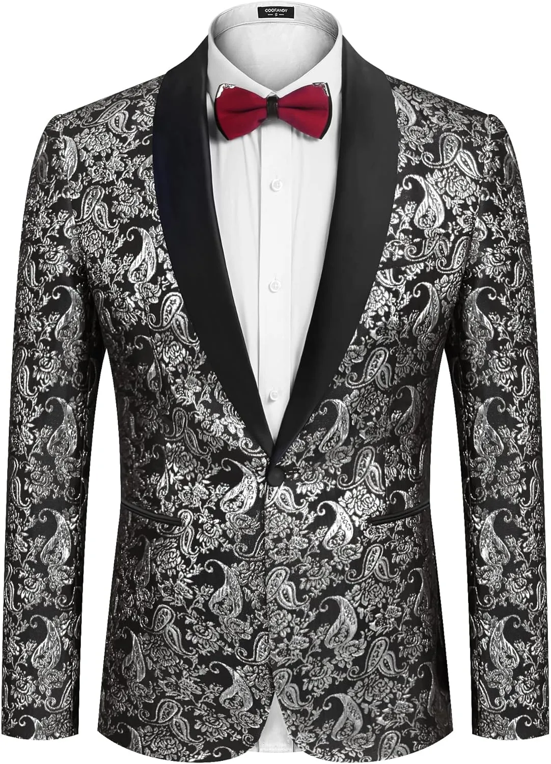 COOFANDY Men's Floral Tuxedo Jacket Jacquard Suit Jacket Slim Fit Blazer for Wedding, Prom, Dinner