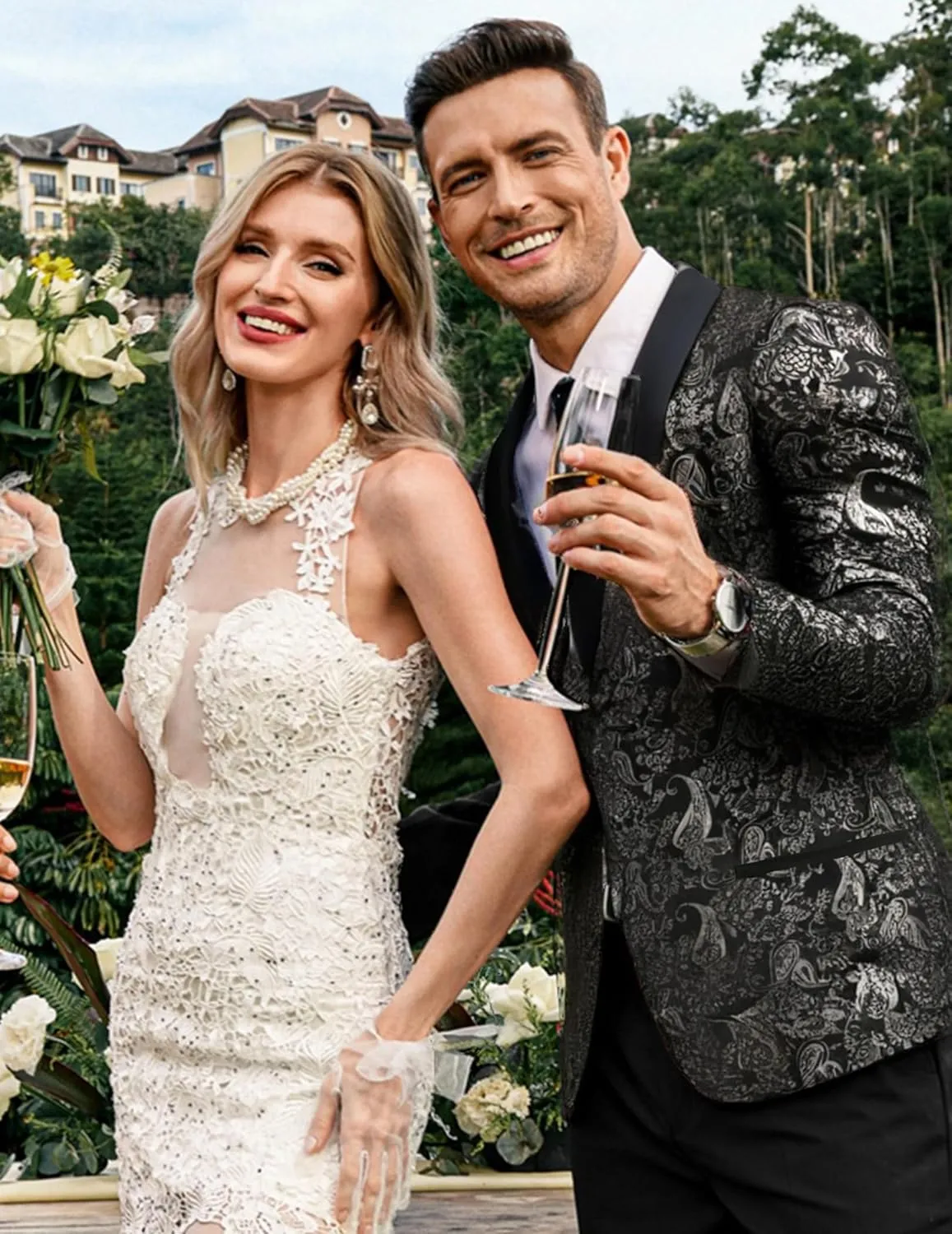 COOFANDY Men's Floral Tuxedo Jacket Jacquard Suit Jacket Slim Fit Blazer for Wedding, Prom, Dinner