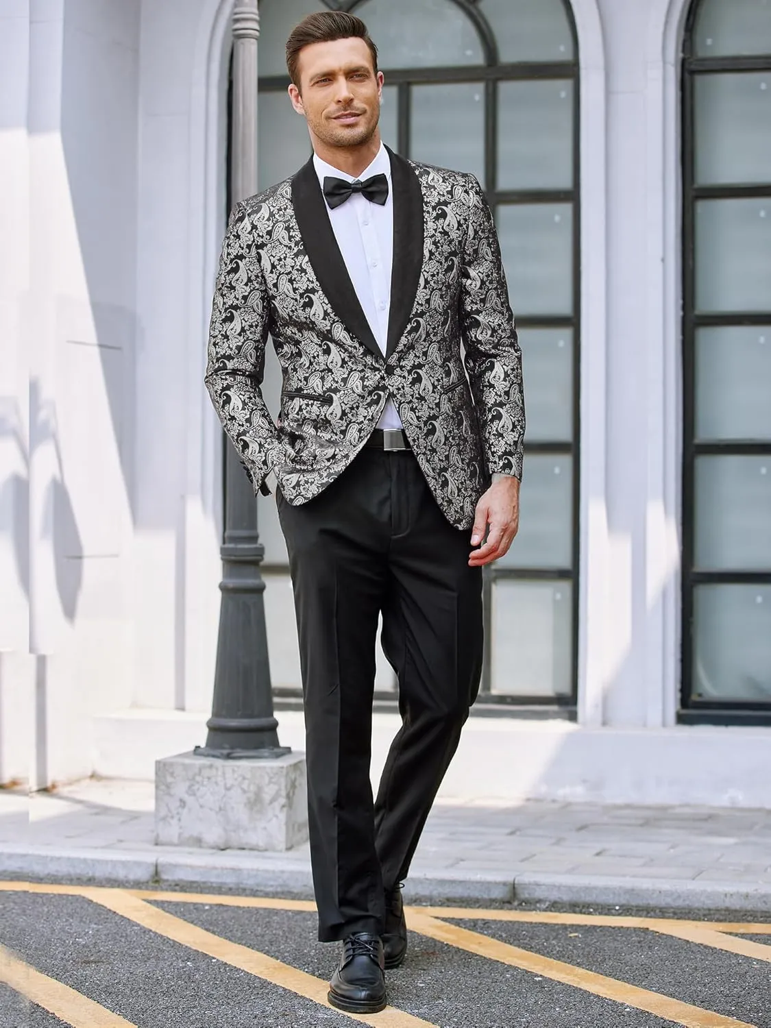 COOFANDY Men's Floral Tuxedo Jacket Jacquard Suit Jacket Slim Fit Blazer for Wedding, Prom, Dinner