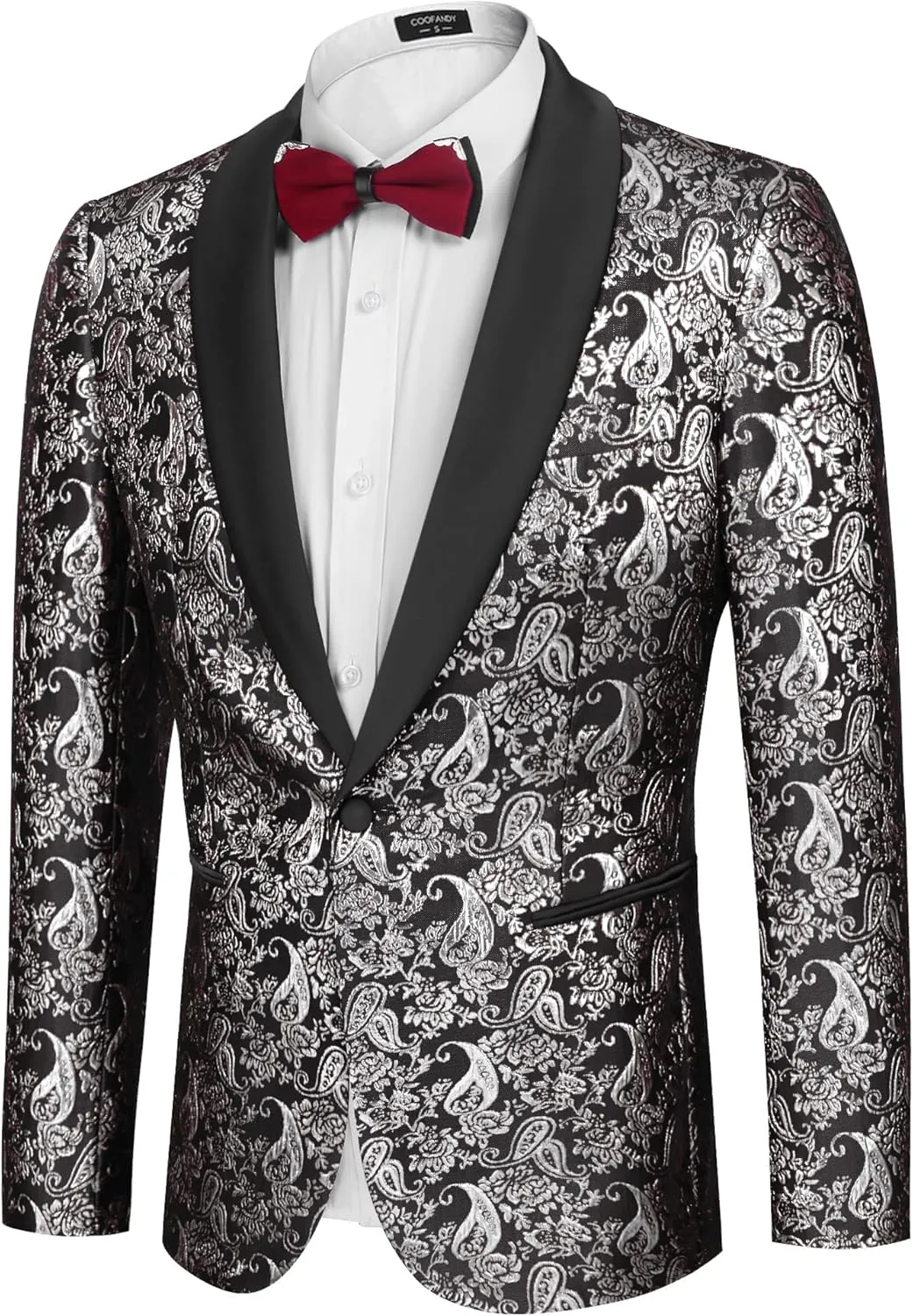 COOFANDY Men's Floral Tuxedo Jacket Jacquard Suit Jacket Slim Fit Blazer for Wedding, Prom, Dinner
