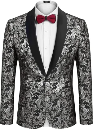 COOFANDY Men's Floral Tuxedo Jacket Jacquard Suit Jacket Slim Fit Blazer for Wedding, Prom, Dinner