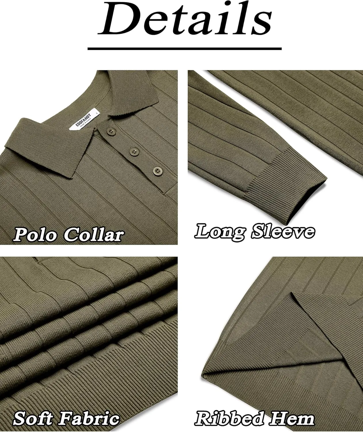 COOFANDY Mens Knit Polo Sweater Long Sleeve Polos Lightweight Casual Dress Pullover Sweaters