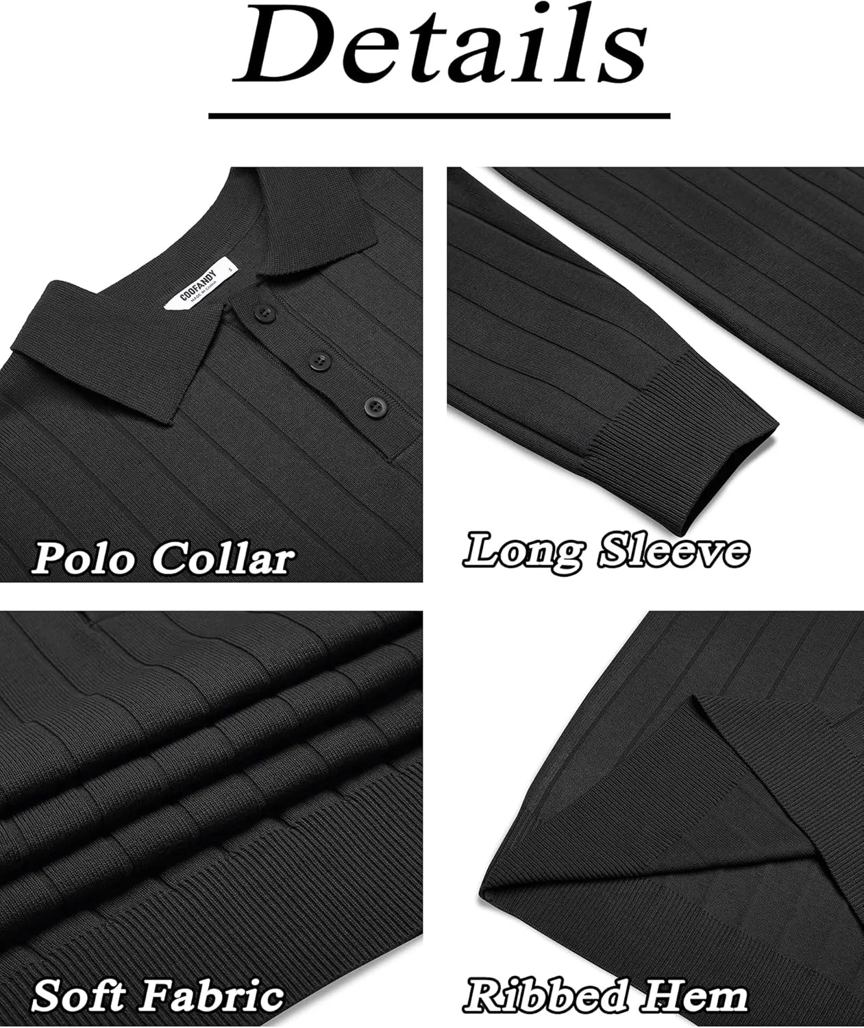 COOFANDY Mens Knit Polo Sweater Long Sleeve Polos Lightweight Casual Dress Pullover Sweaters