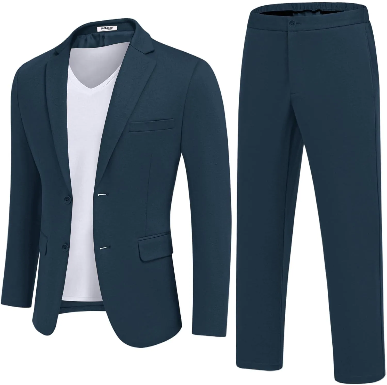 COOFANDY Men's Suits 2 Piece Slim Fit Suit Set 2 Button Lightweight Casual Knit Blazer Suit Jacket Pants