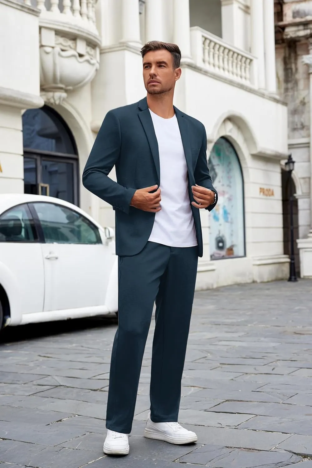 COOFANDY Men's Suits 2 Piece Slim Fit Suit Set 2 Button Lightweight Casual Knit Blazer Suit Jacket Pants