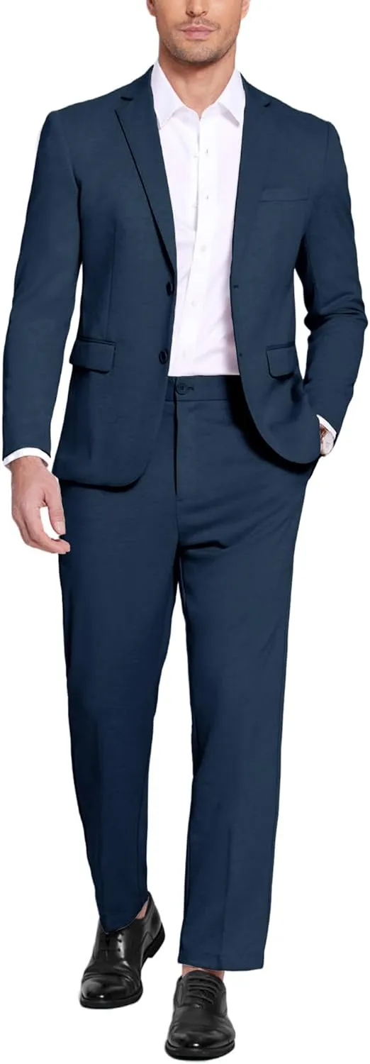 COOFANDY Men's Suits 2 Piece Slim Fit Suit Set 2 Button Lightweight Casual Knit Blazer Suit Jacket Pants